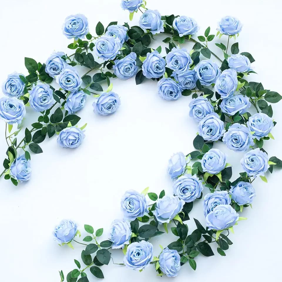 2Pcs 12Ft Bendable Flower Garland Faux Rose Vine for Wedding Decor,Blue