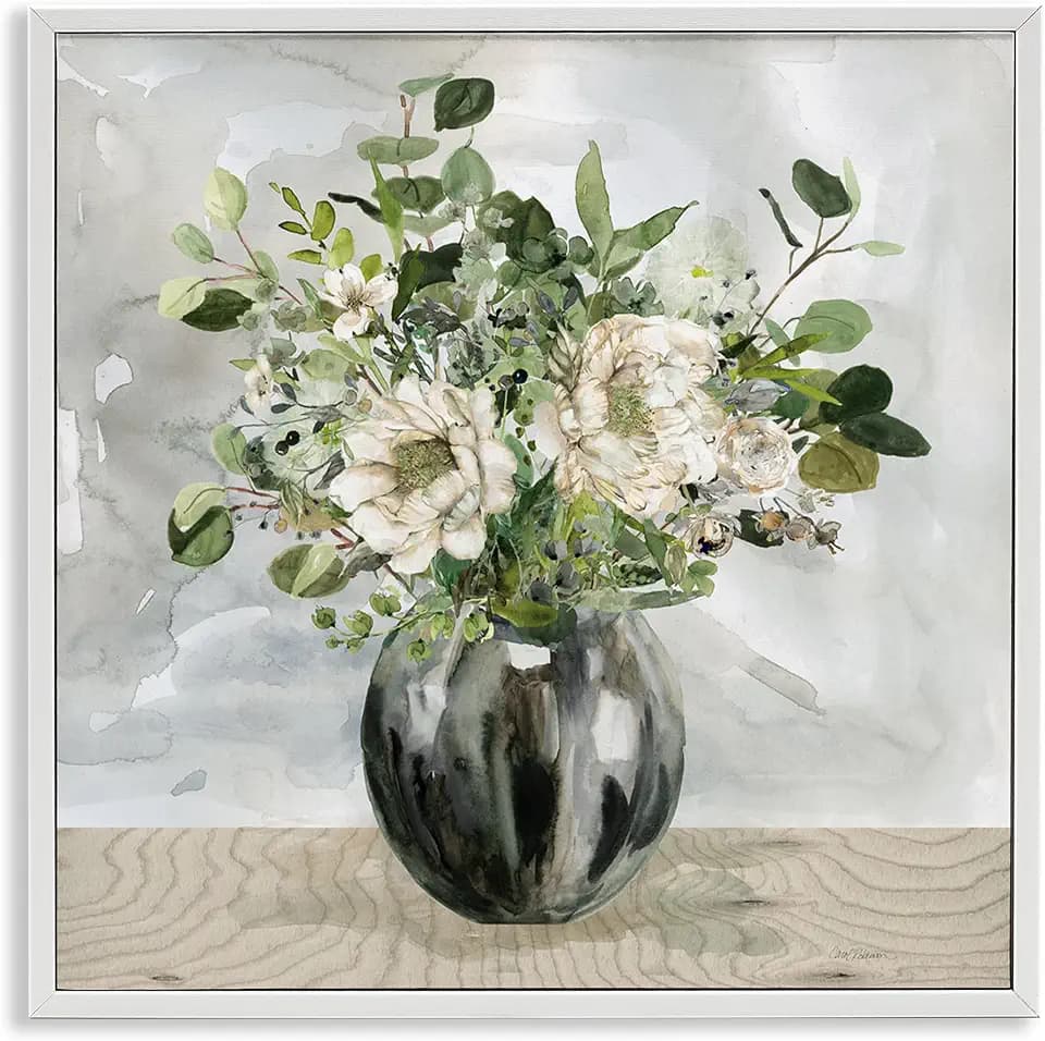 Floral Bouquet Vase Arrangement, 12 x 12 Inch Framed Giclée Print