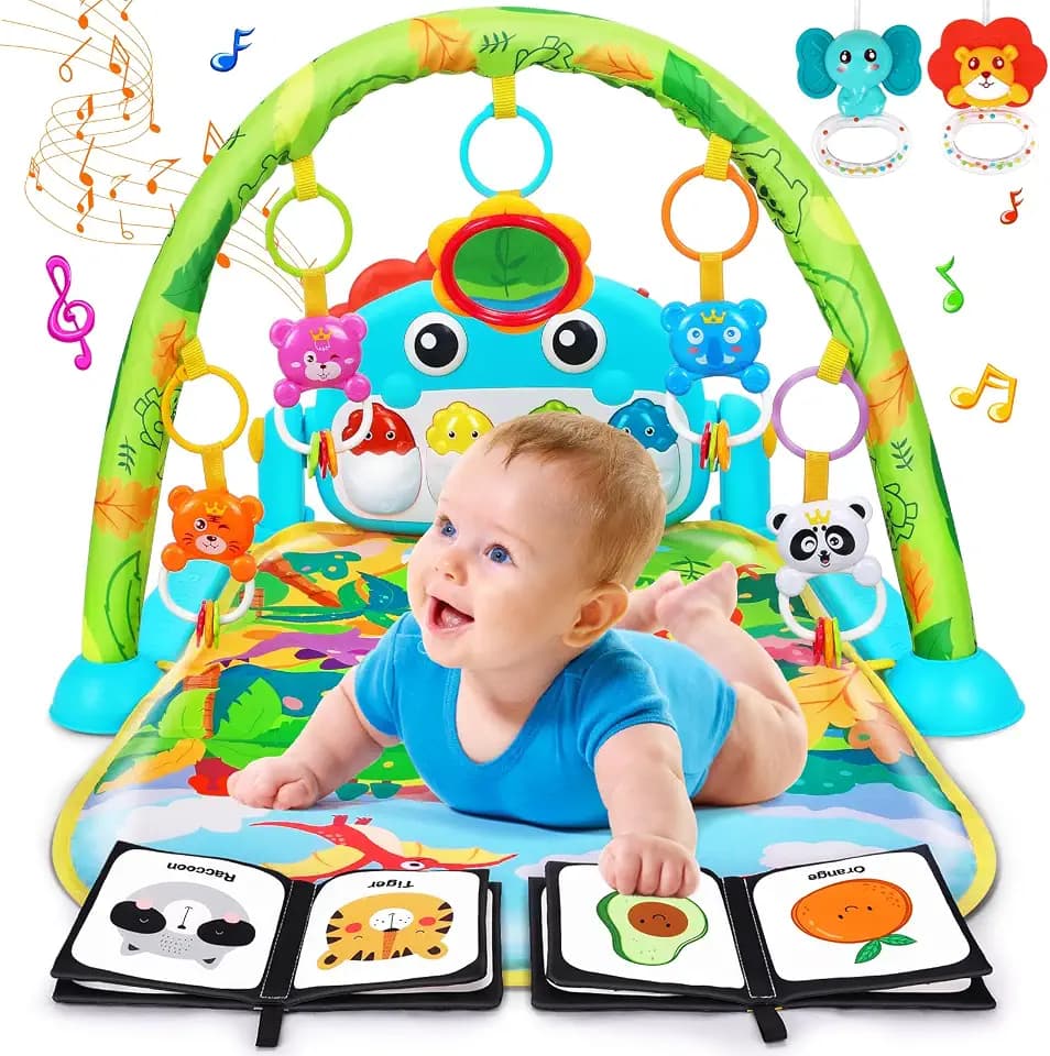 UMIKU Baby Play Mat Tummy Time Mat Boy High-Contrast Cloth, Green Dinosaur
