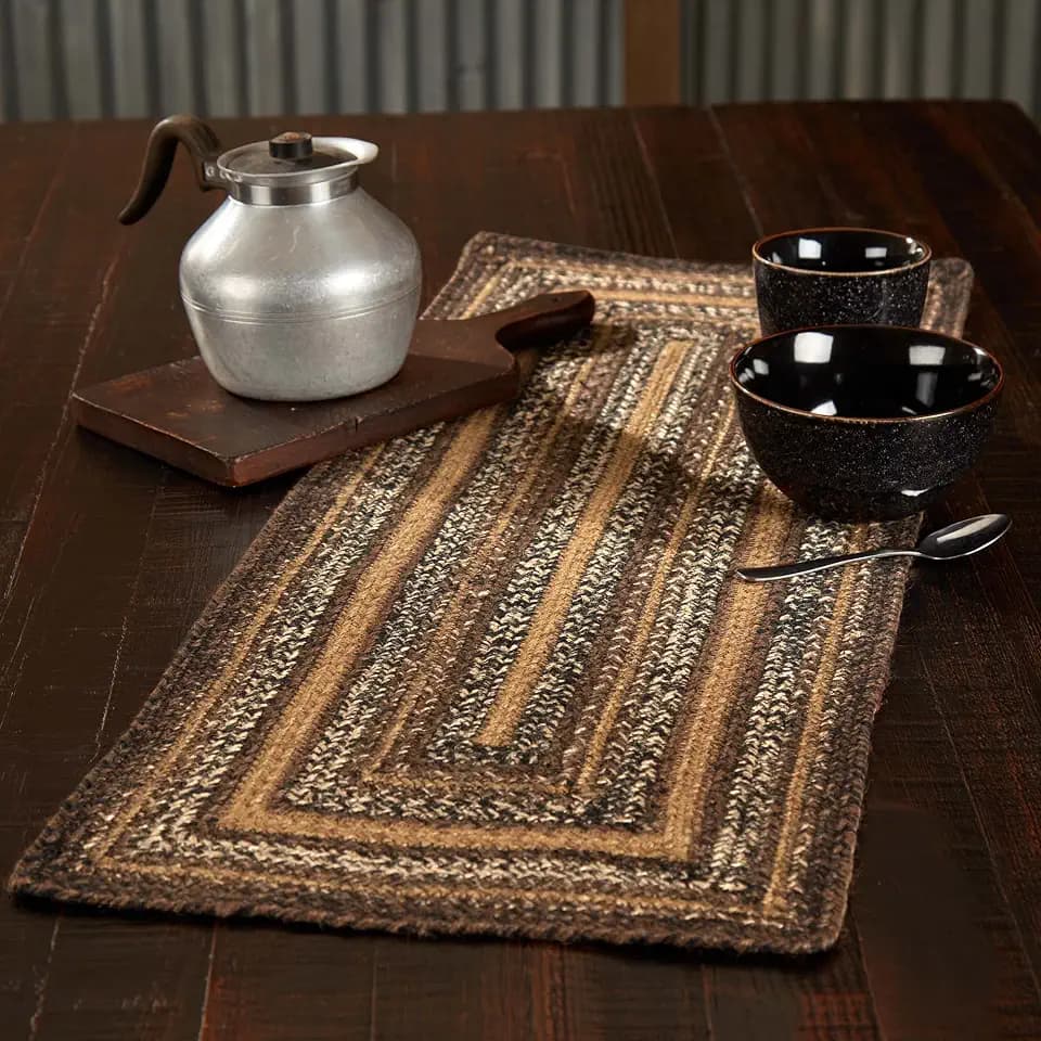 VHC Brands Country Espresso Table Runner, Brown Black Tan, Jute Blend, Rectahgle, 13x36 Inches