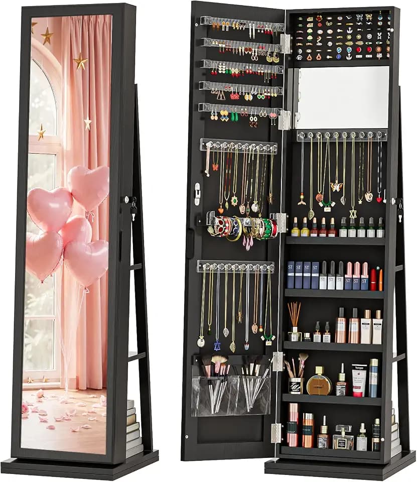 4-In-1 Jewelry Armoire with Jewelry Organizer Storage, Black