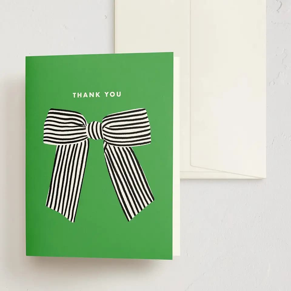 Minted Thank You Cards Pack, Set of 10, Folded Thank You Cards with 10 Envelopes, Blank Inside, Striped Bow Design, Luxurious Paper, Designed by Independent Artists, Small Business or Wedding Use