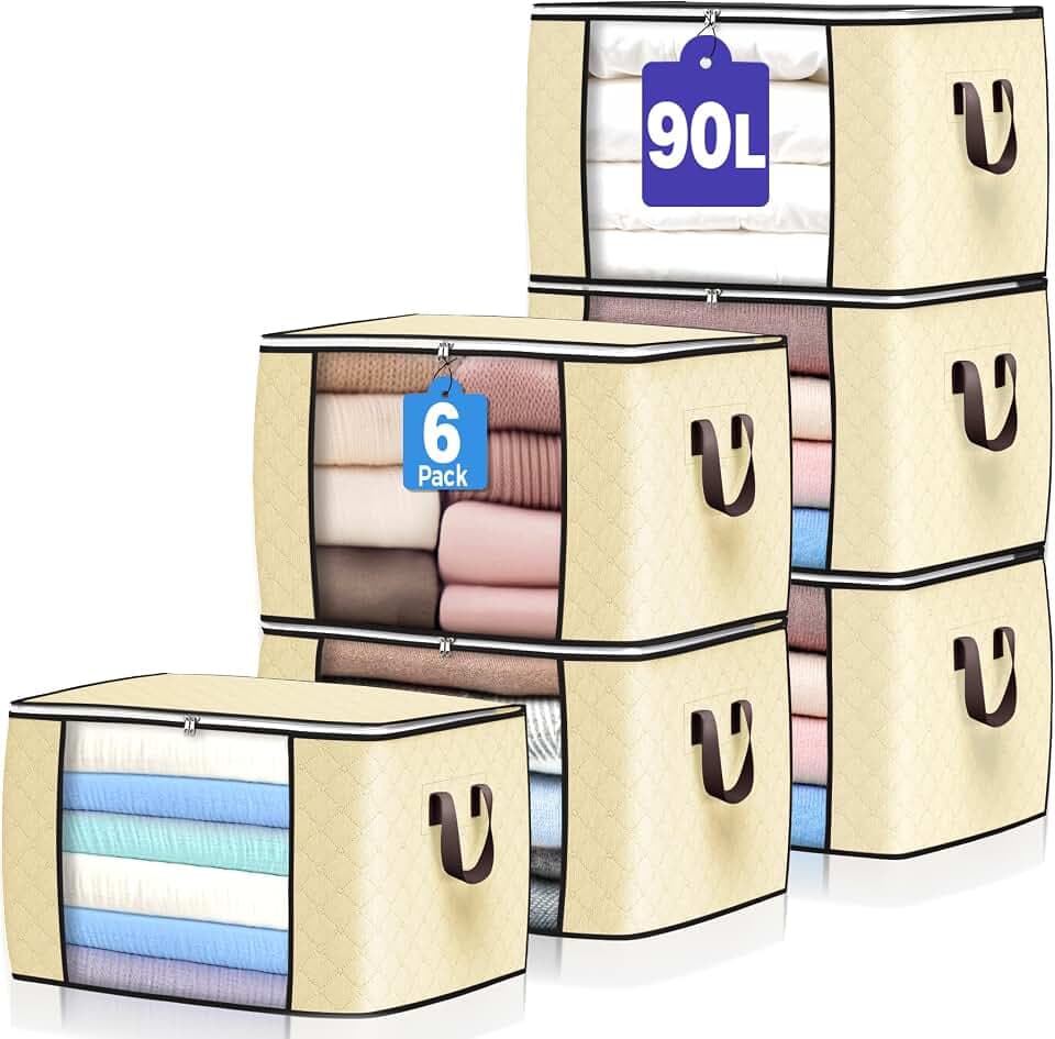 90L Large Storage Bags, 6 Pack Clothes Storage Bins Closet Organizers