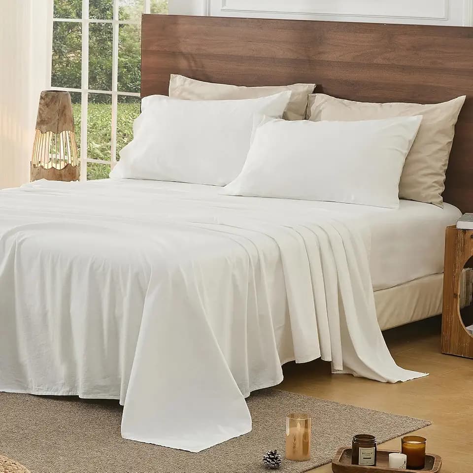 Bedlifes 100% French Linen King Bed Sheet Set – 16" Deep Pocket, 4-Piece