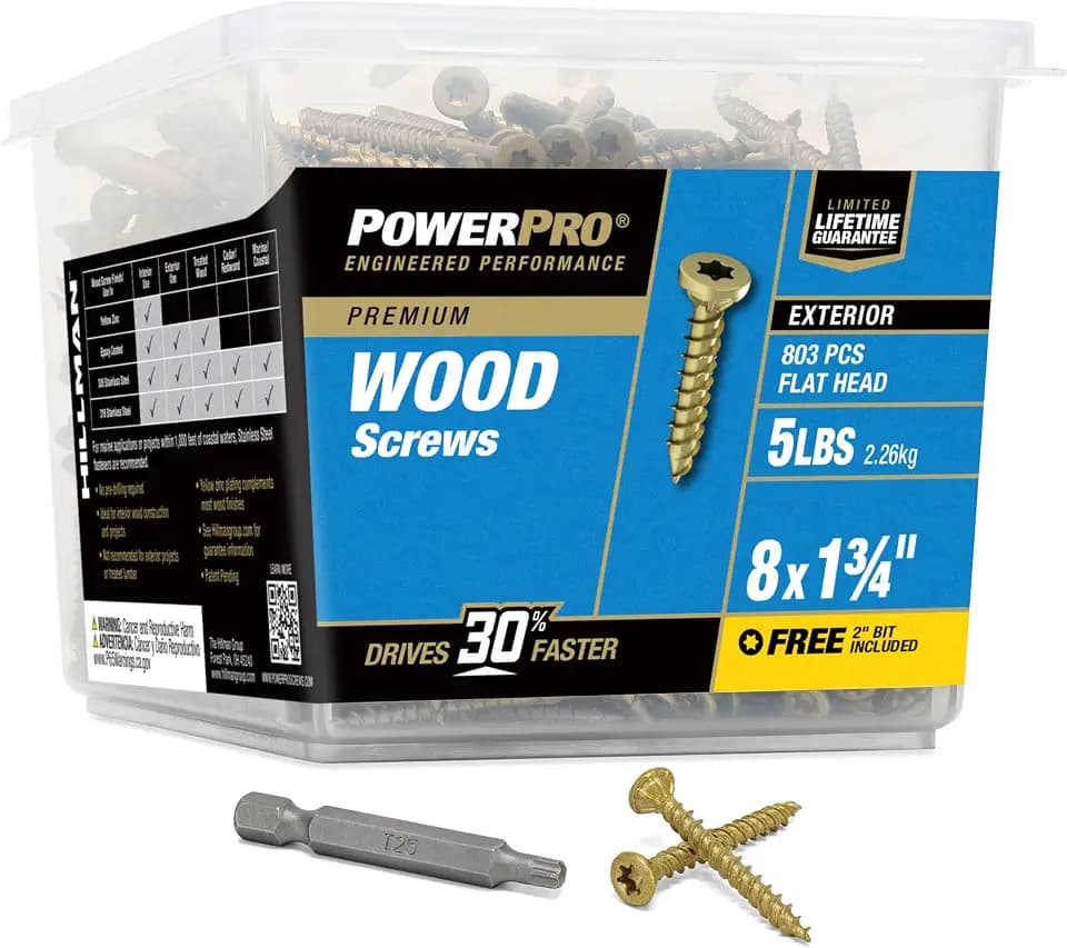 Power Pro Exterior Wood Screws, #8 x 1-3/4in, 803 Pack, Bronze