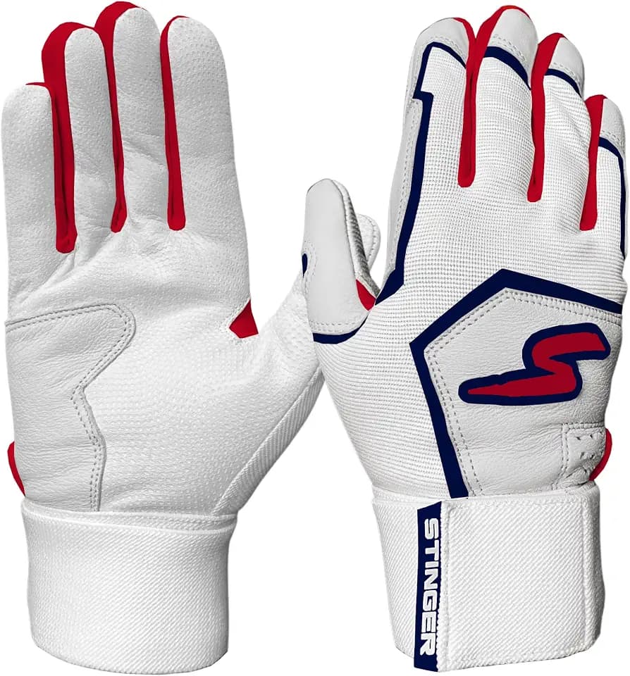 Stinger Sports Winder Series Batting Gloves - Baseball and Softball Gloves for Youth and Adults - Made with Ultra Soft, Breathable, Double-Stitched Cabretta Leather and Full 360° Elastic Wrist wrap