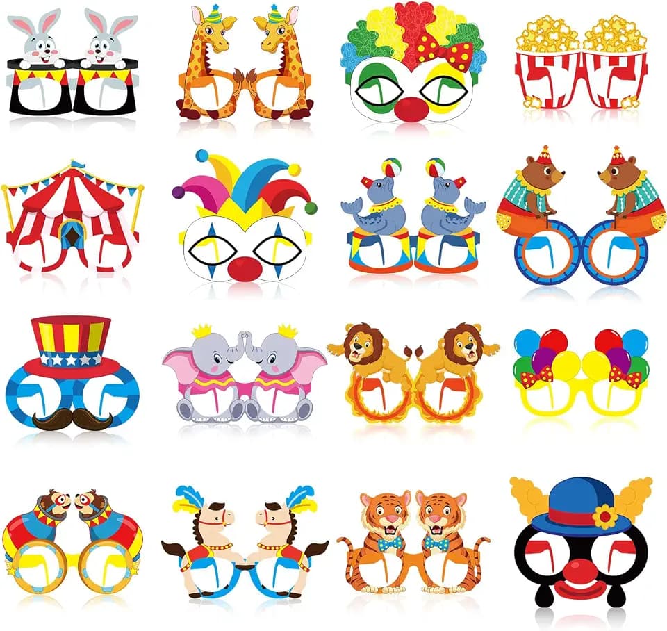 32 Pcs Circus Paper Clown Glasses Circus Party Decorations