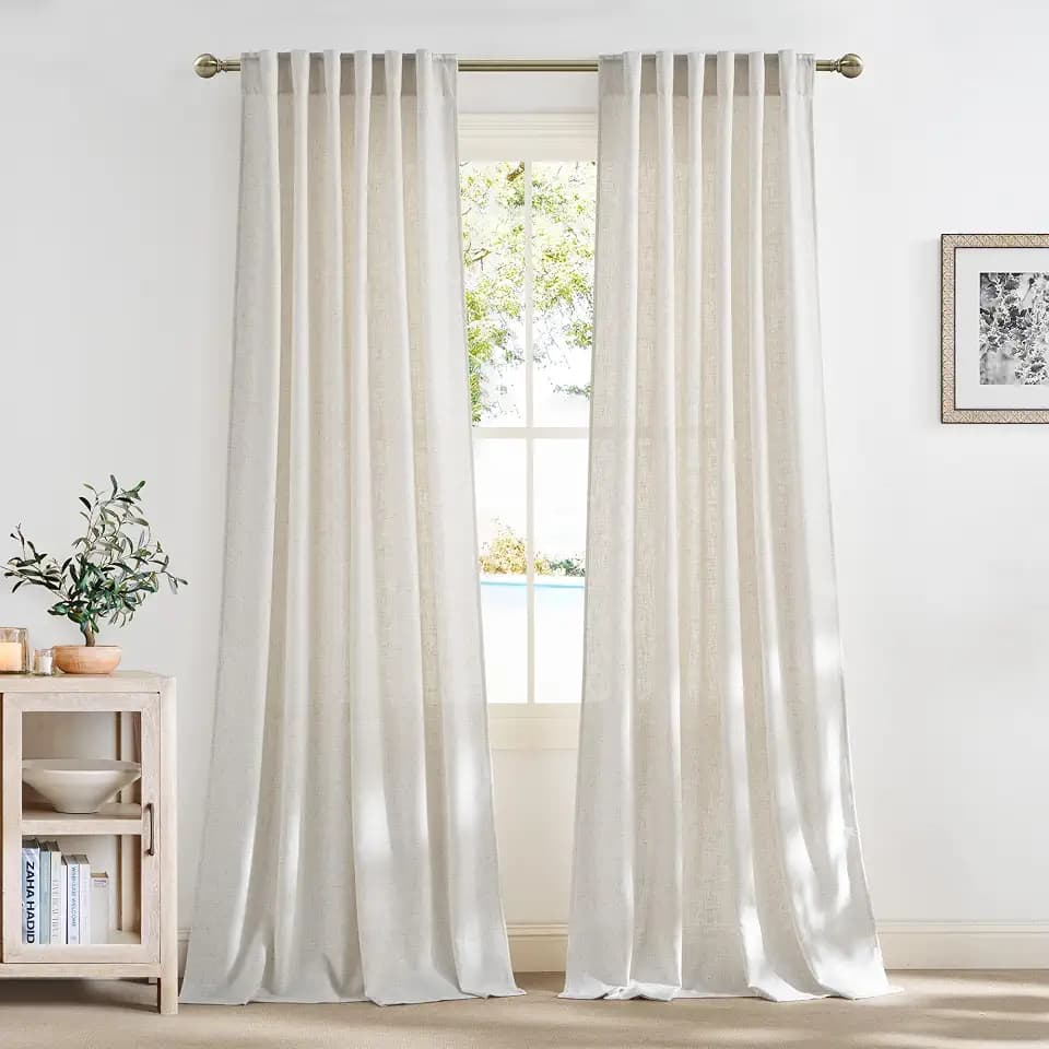 NICETOWN Extra Long Linen Curtains 144 inch Long 2 Panels Set, 55" Wide Thick Flax Linen Blend Privacy Window Drapes Rod Pocket & Back Tab with Light Filtering for Bedroom/Living Room