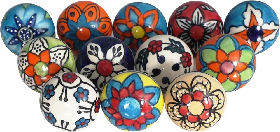 Drawer Knobs Colorful Assorted Ceramic Drawer Pull Handle Kitchen Cabinet Cupboard Wardrobe Knob Boho Room Interior Décor-Decorative Door & Drawer Pulls Home& Furnishing (MULTI PUMKIN, PACK OF 12)