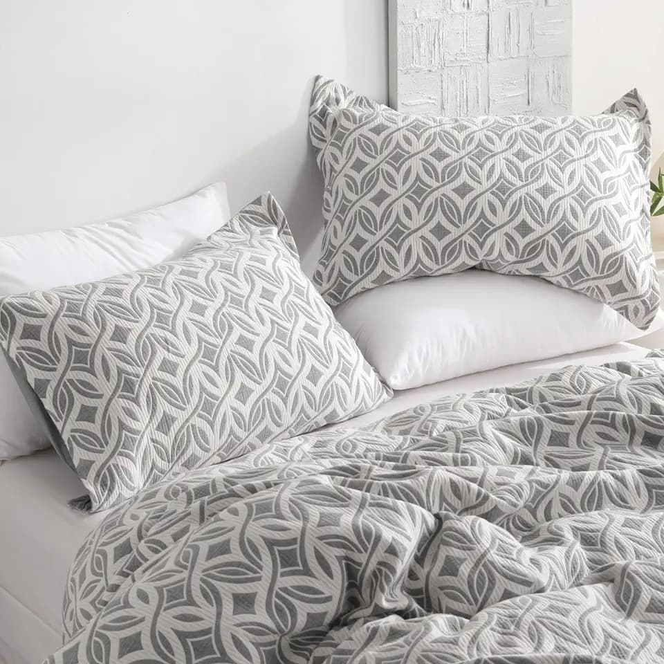 NTBAY Muslin Cotton King Pillow Shams, Set of 2, 20 x 36, Grey Twisted Line