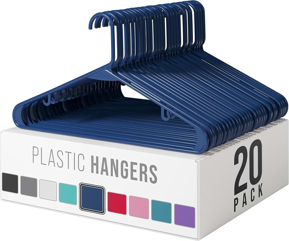 Plastic Hangers 20 Pack Navy - Clothes Hangers - Makes The Perfect Coat Hanger and General Space Saving Hangers for Closet and New Apartment Essentials - Percheros Ganchos para Colgar Ropa Hangars