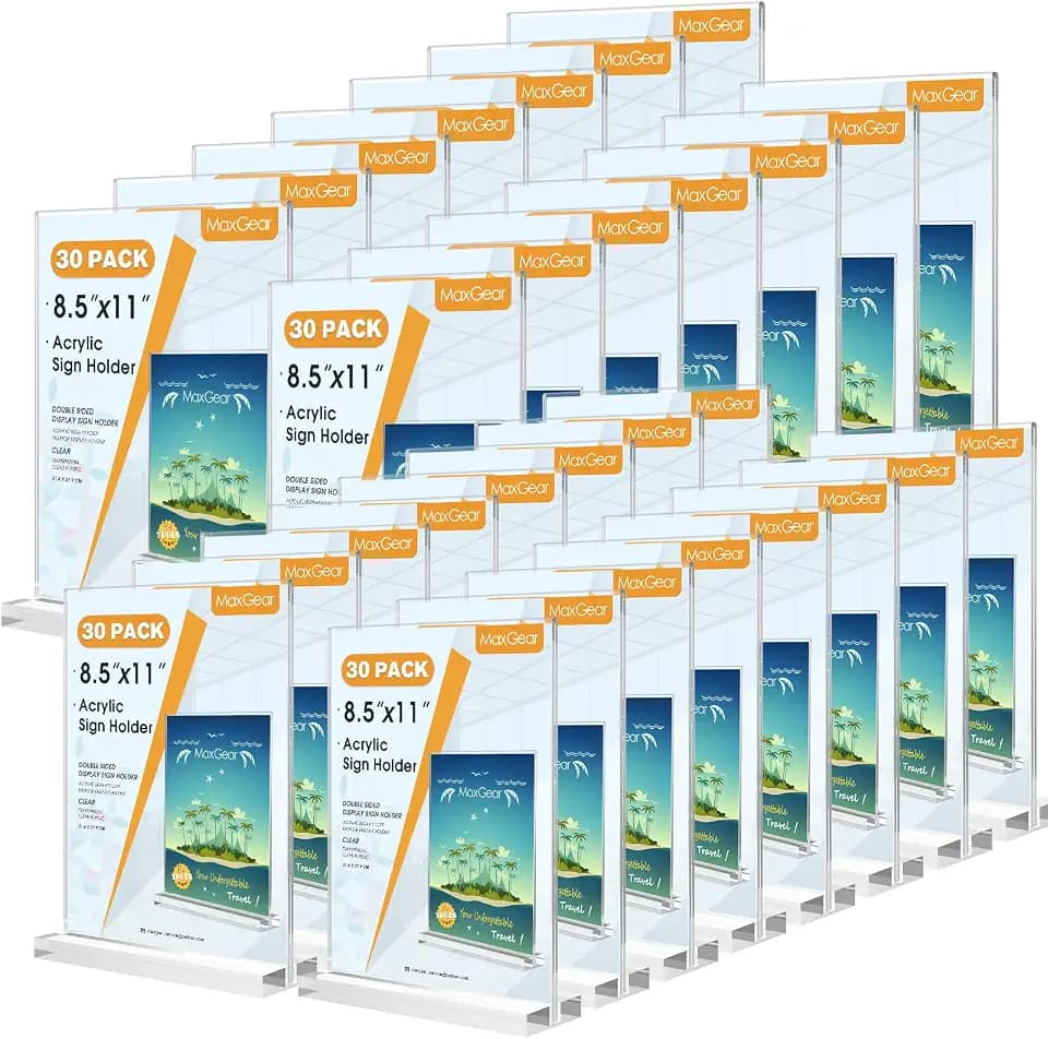 MaxGear Acrylic Sign Holder 8.5" x 11" Acrylic Stands for Display, 30 Pack
