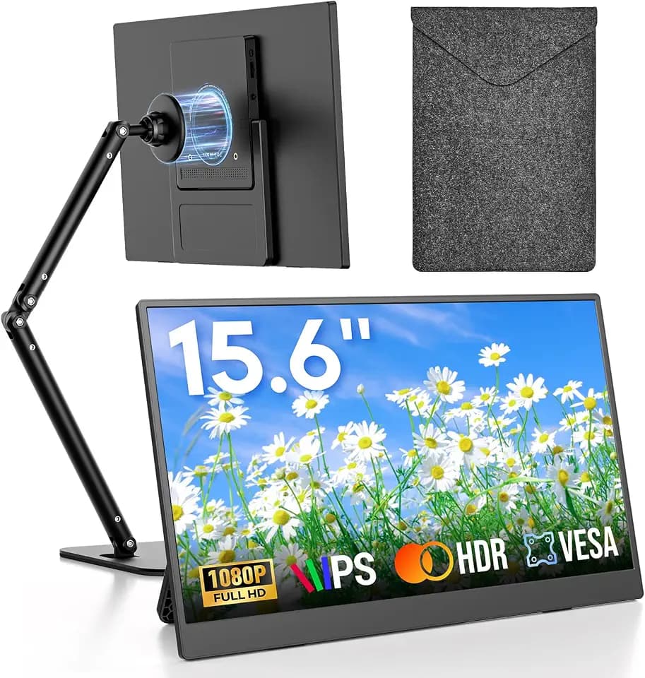 15,6'' Tragbarer Monitor mit Magnetständer FHD 1080P IPS, Ultradünn Eye-Care, VESA & Lautsprechern, HDMI/USB-C, Portable Monitor für Laptop/PC/Mac/Xbox/PS4/5/Switch
