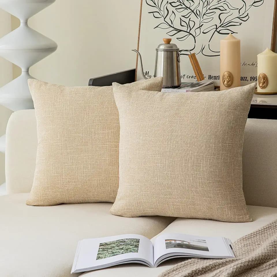 Kevin Textile Set of 2 Decorative Pillows Covers for Couch Star Faux Linen Sofa Pillows Cover 26 x 26 inch, 66x66cm, Cream Beige