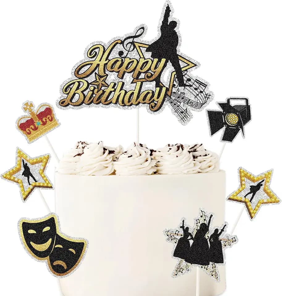 Broadway Theater Happy Birthday Cake Topper Set - 7pcs American Broadway Musical Cake Decor - H*milton Birthday Party Decorations