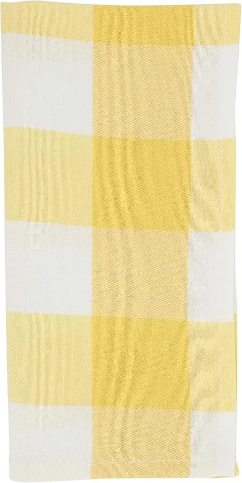 SARO LIFESTYLE Collection Buffalo Plaid Cotton Blend Table Napkins (Set of 4), 20", Yellow