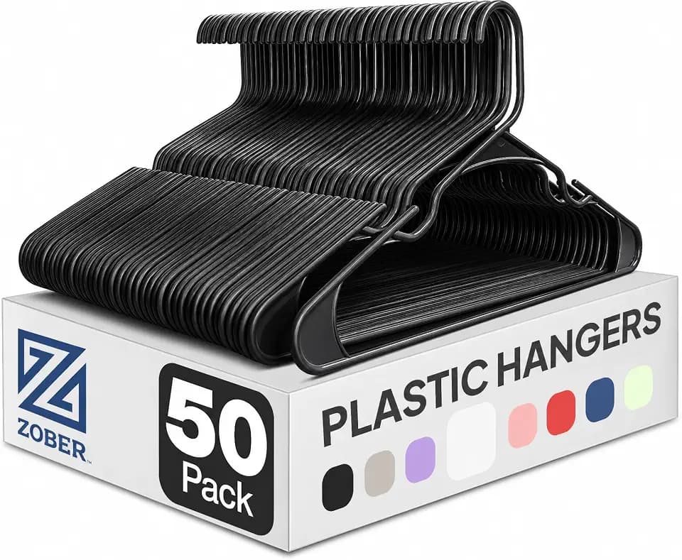 Zober Black Plastic Hangers 50 Pack, Clothes Hangers Plastic