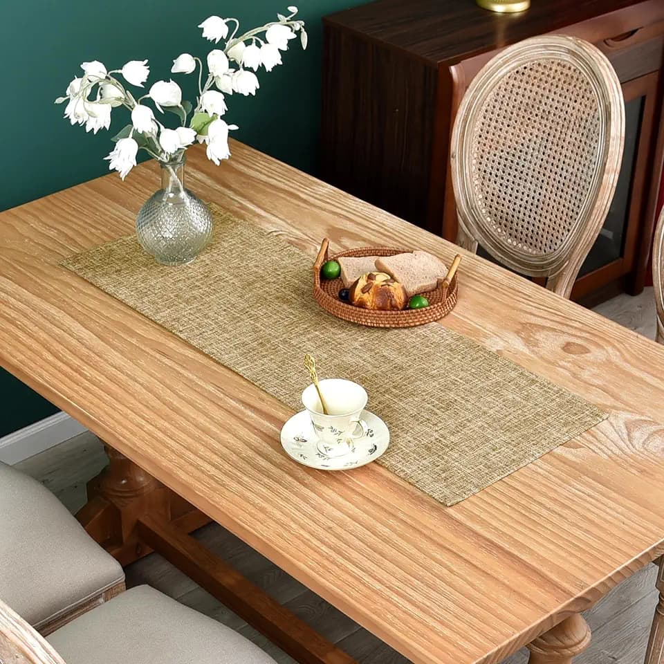 NEWISHER Reversible Double Layer Table Runner Faux Linen Fabric, 13x36inch