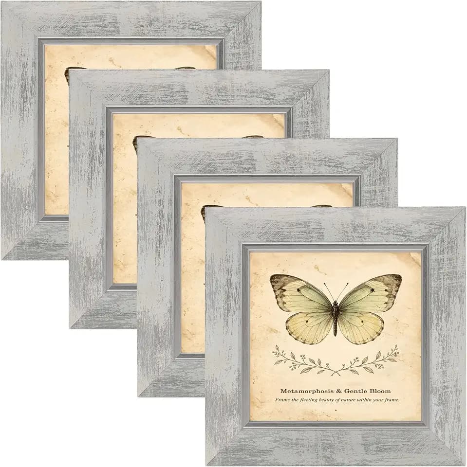 XUANLUO 5x5 Picture Frames Set of 4,Rustic Retro Photo Frame(White)