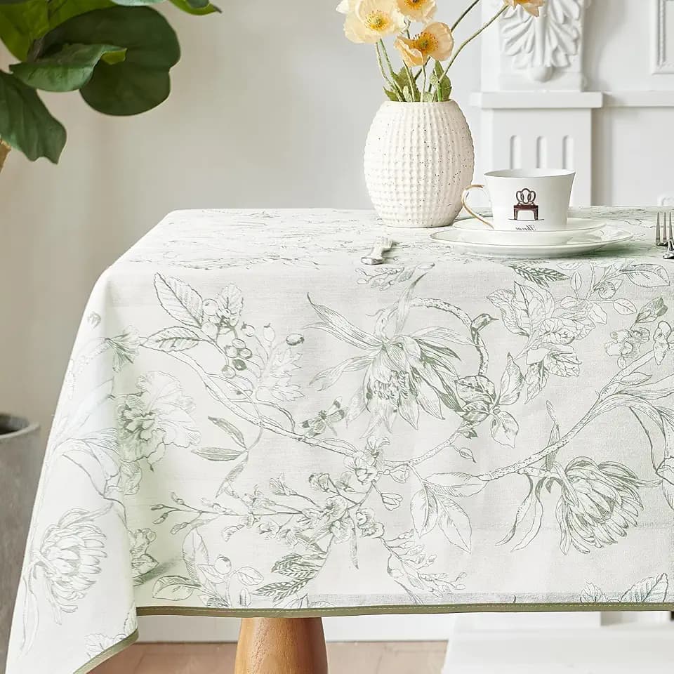 jinchan Green Floral Linen Square Table Cloth 50 x 50 Inch