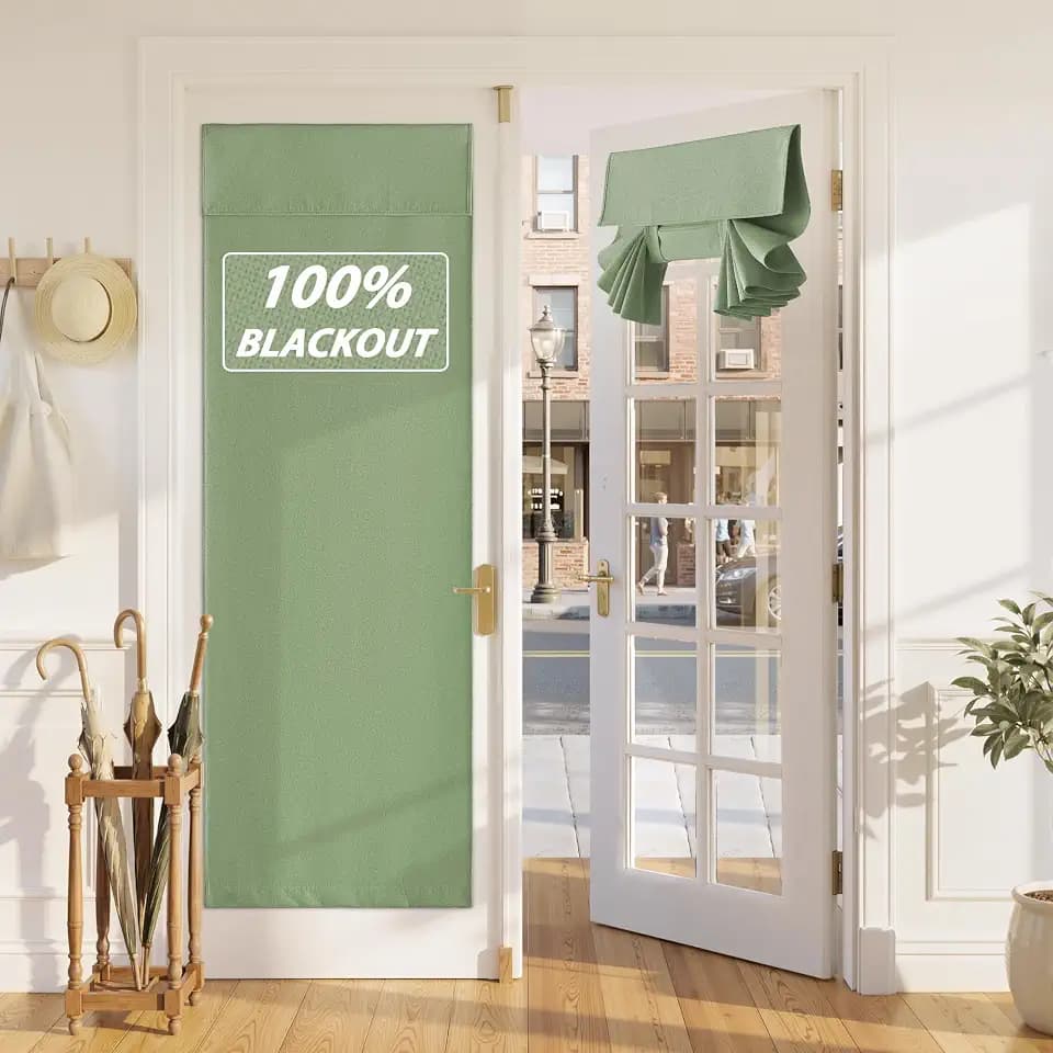 RYB HOME 100% Blackout Linen French Door Curtain for Front Door Window