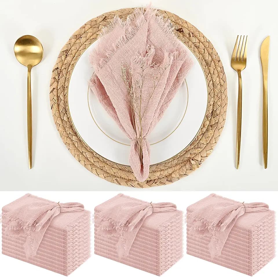 36 Pack Pink Cloth Napkins,Regular 16x16 in Cotton with Fringe Settings
