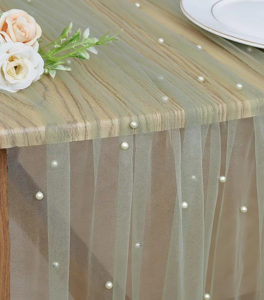 Pearl Table Runner Tulle Gauze Sheer Wedding Party Home Decor