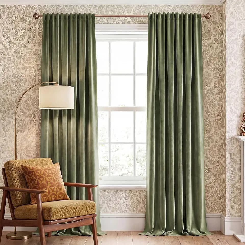 NICETOWN Sage Green Velvet Curtains 96 inches Long, 2 Panels, W52 x L96