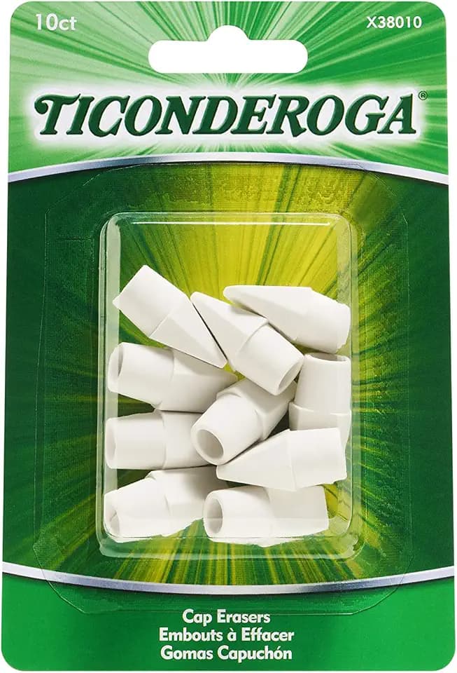 Ticonderoga Pencil Cap Erasers, White, 10 Count, 6 Packs (X38010)