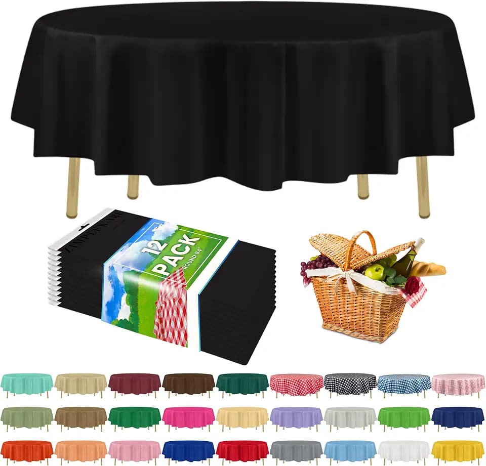 ZIMPLEWARE Premium Plastic Table Cloth Disposable Round 84in. 12 Pack
