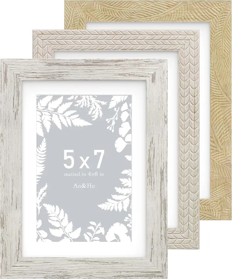 An&He 5x7 Picture Frames Set of 3, Rustic Vintage Photo Frame with HD Plastic Cover, for Wall Hanging or Tabletop Display, Excellent Decorative Artwork