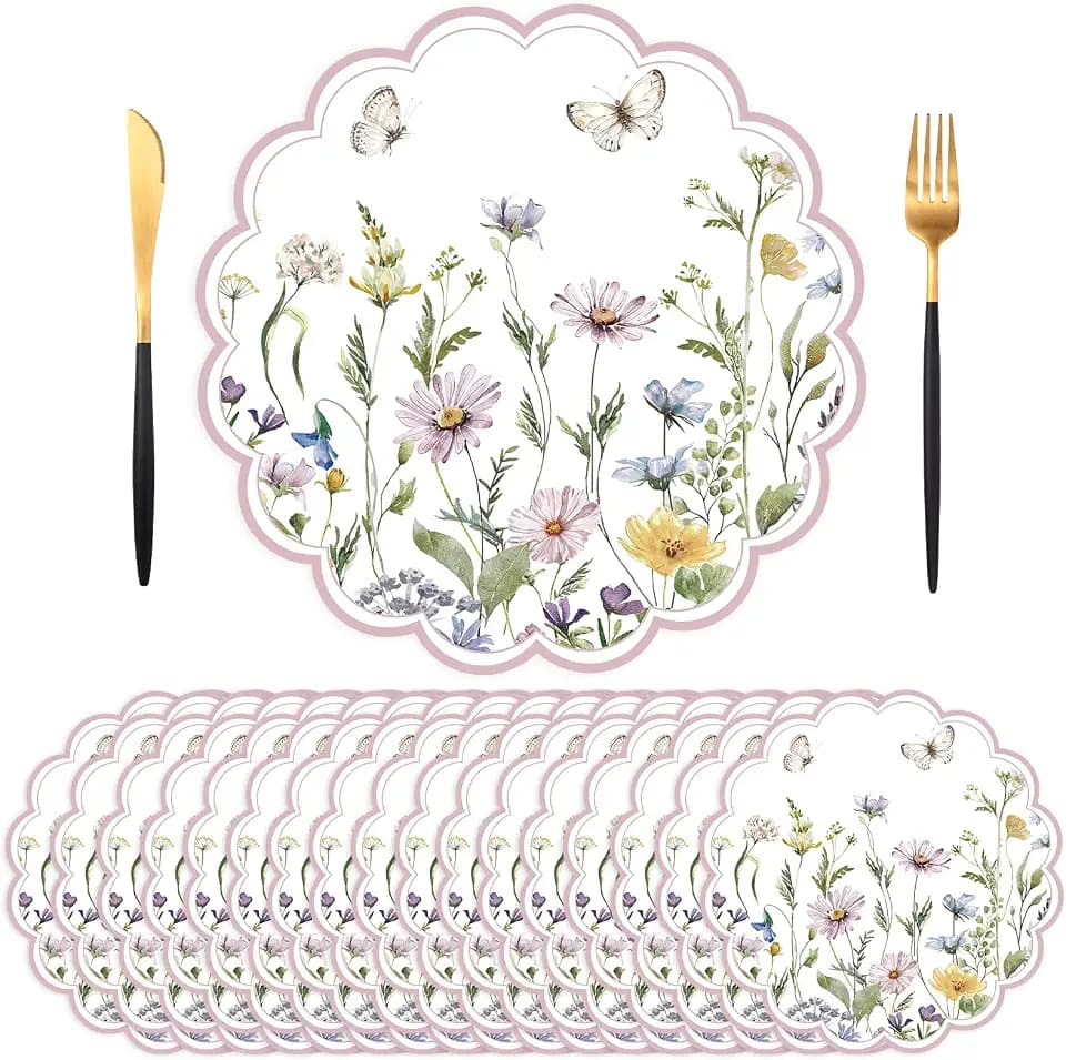 50PCS Floral Paper Placemats Disposable Wildflower Paper Placemats