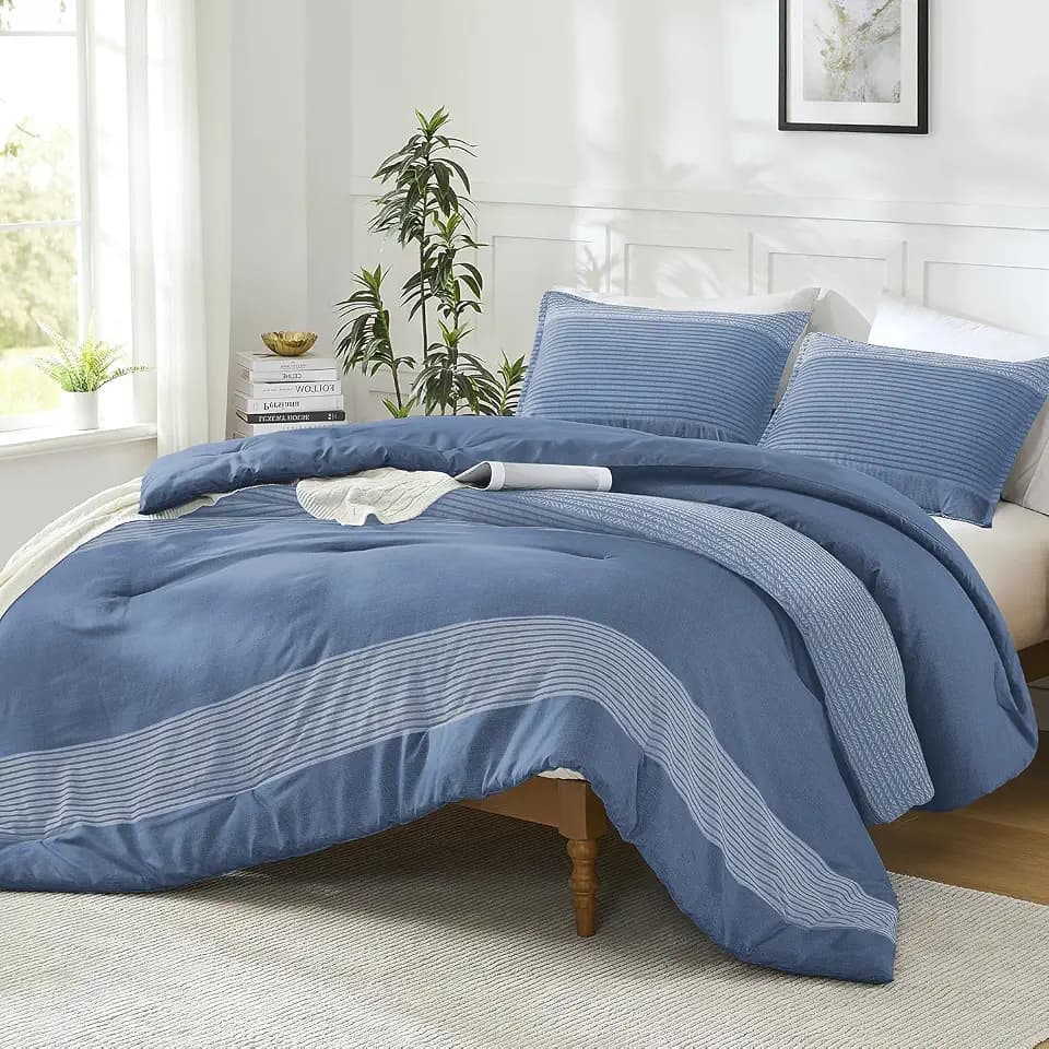 Litanika Queen Comforter Set - 3 Pieces Stripe Bedding Comforter Sets