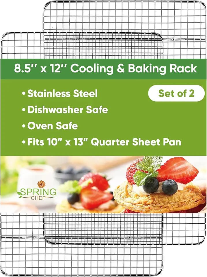 Spring Chef 8.5" x 12" Stainless Steel Cooling Rack for Baking, Set of 2