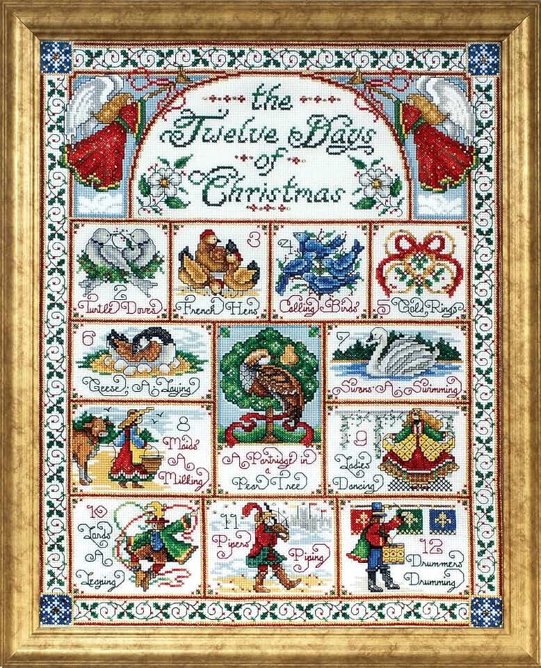 Design Works Crafts 5435 12 Days of Christmas Counted Cross Stitch Kit, 14 by 18" , White