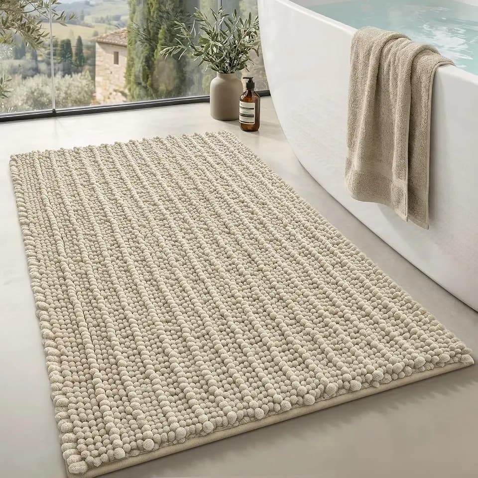 Color&Geometry Bathroom Rugs 36x24,Soft Absorbent Chenille Bath Mat,Beige