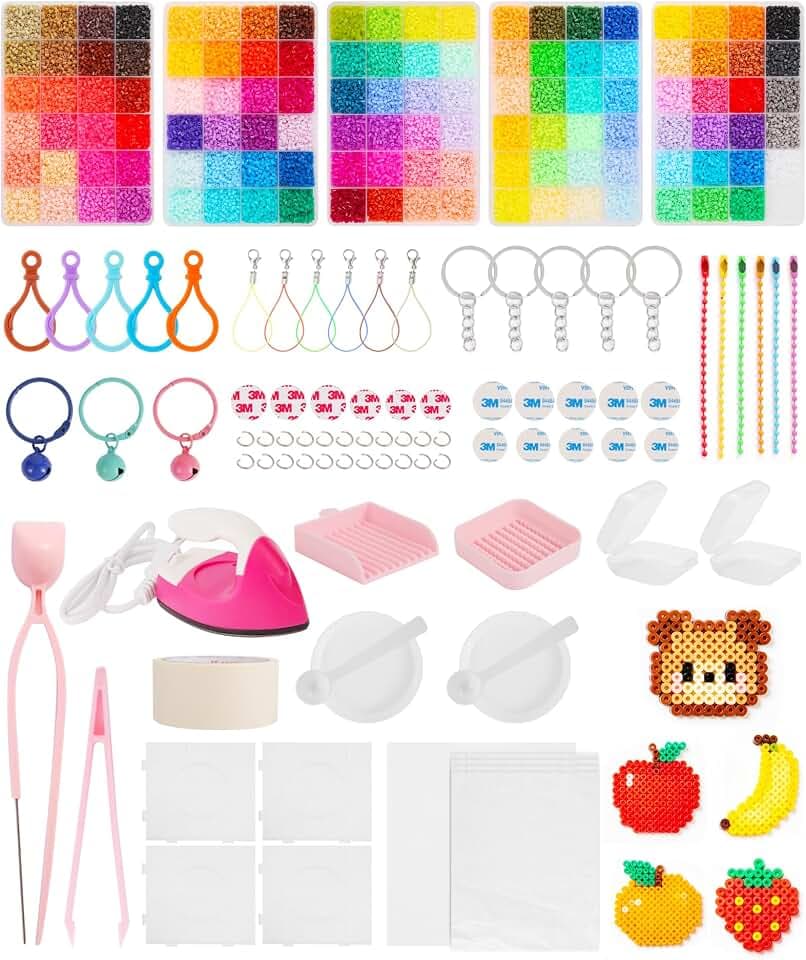 62000 PCS 120 Colors 2.6mm Mini Fuse Beads All in One DIY Craft Kit with Mini Iron Tweezers and Hanging Hook Accessories Ideal for Home Decor Crafts Gifts