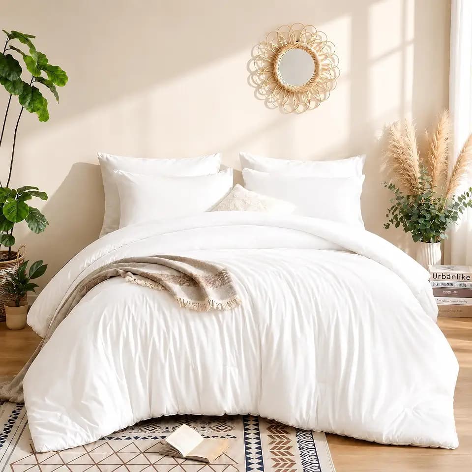 weigelia White Comforter Set Queen Size, All Season Lightweight Bedding Set