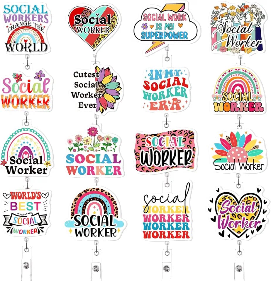 16PCS Social Worker Month Appreciation Gifts Retractable Badge Reel with Clip: Badge Holder Decorations Party Decor Supplies