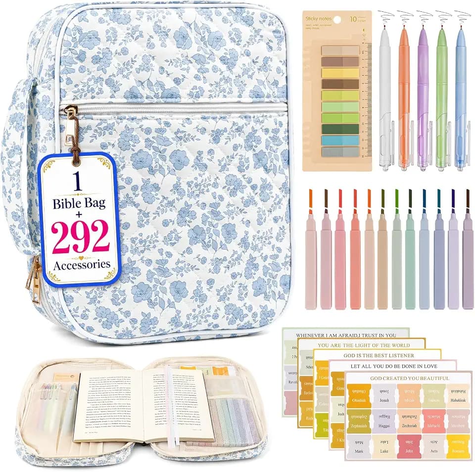 Bible Cover Case for Women, Large Bible Bag with Study Supplies Kit