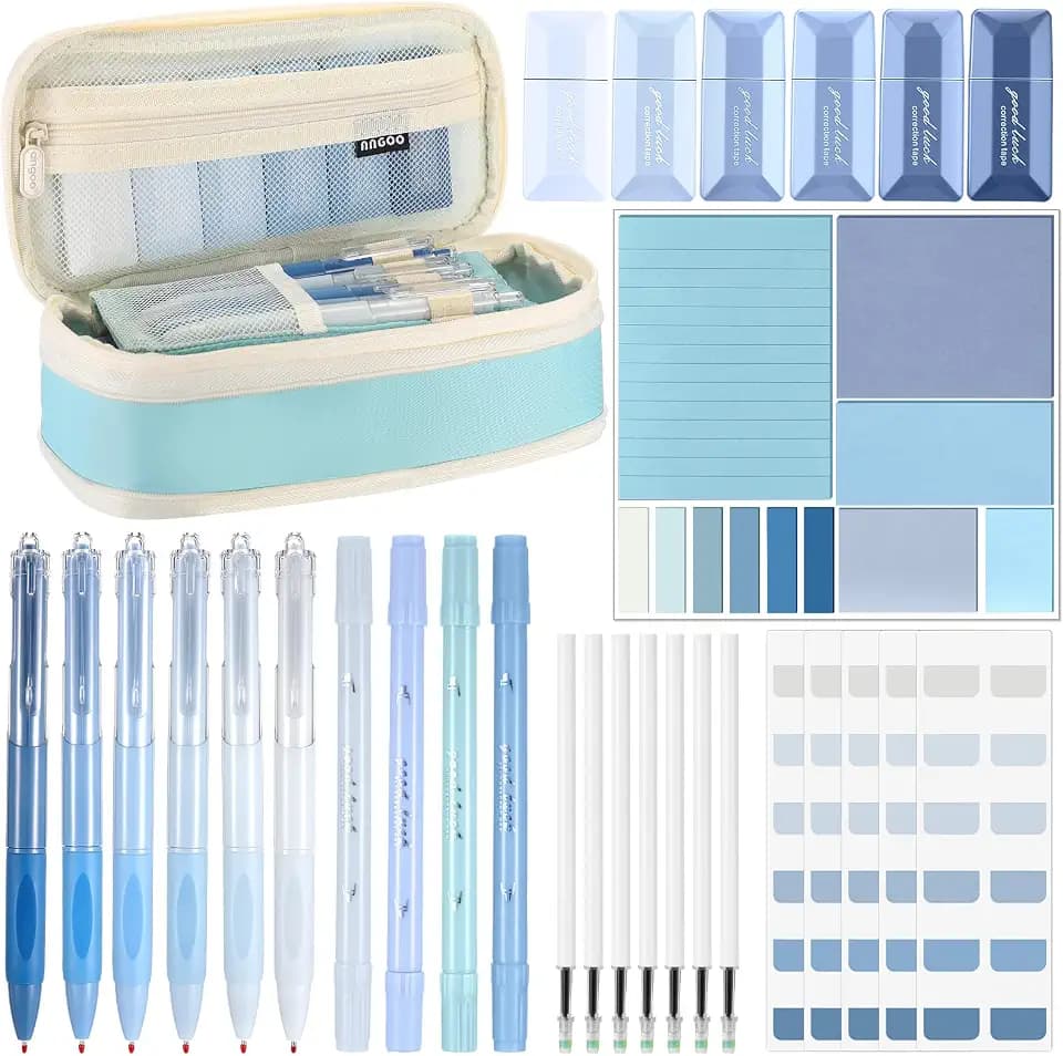 38pcs Aesthetic Office Supplies Kit, Light Blue Color, Classic