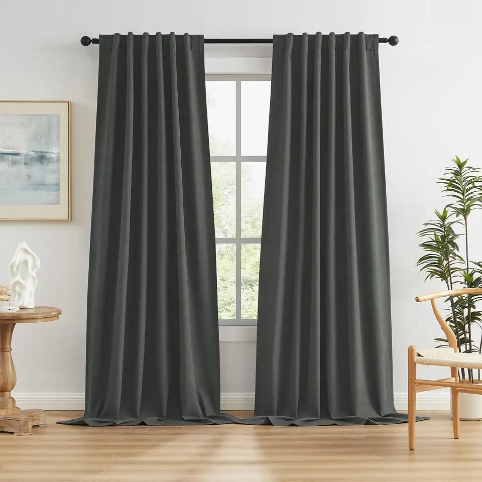 KEQIAOSUOCAI Blackout Curtains for Patio 120 Inch Length, Total Sun Blocking Full Light Blocking Curtain Drapes for High Ceiling Patio Sliding Door Back Tab Hook Belt 1 Pair, 50 inch Width Each Panel