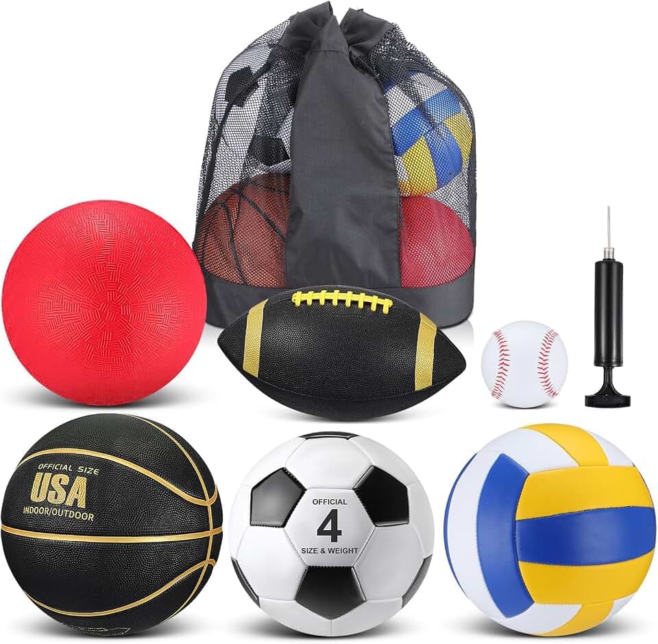 Realspring 6 Pcs Kids Sport Balls Set with Drawstring Bag