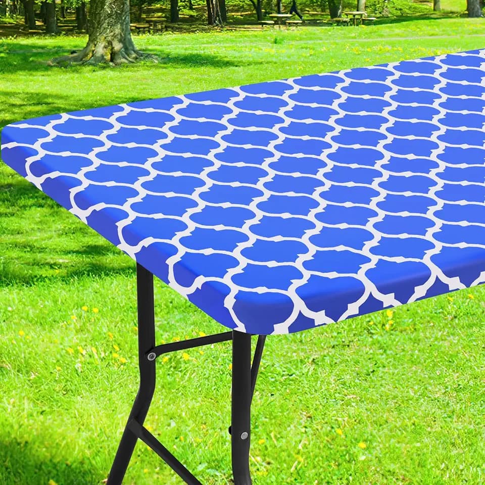 Smiry Picnic Fitted Table Cover, 6 Foot Flannel Backed Vinyl Tablecloth