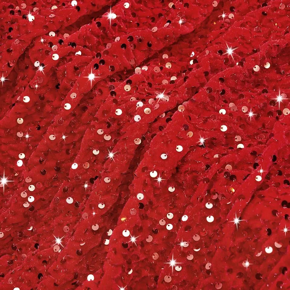 5 Yards Red Sequin Soft Velvet Fabric by The Yard