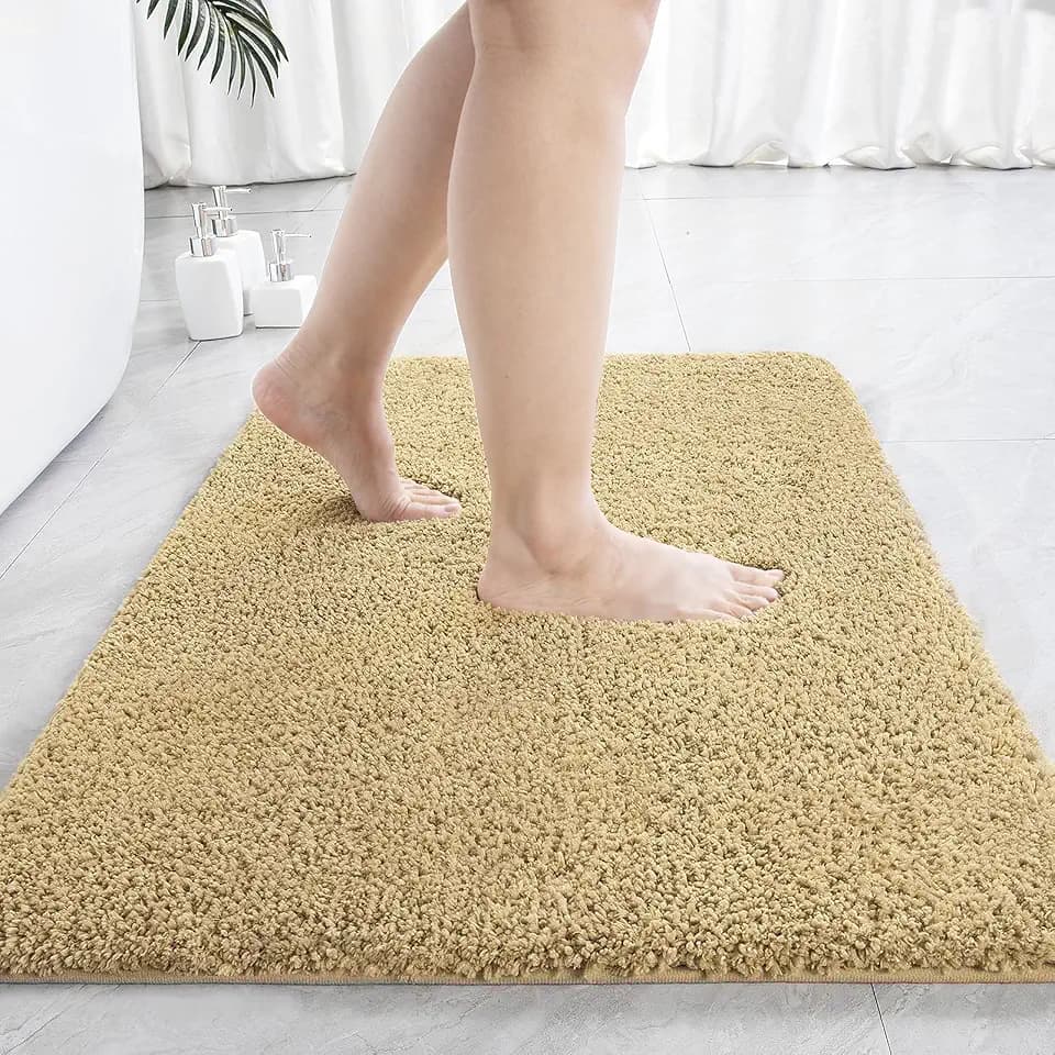 LOCHAS Bathroom Rugs 36x24 Inch, Microfiber Bath Rug Non Slip, Beige