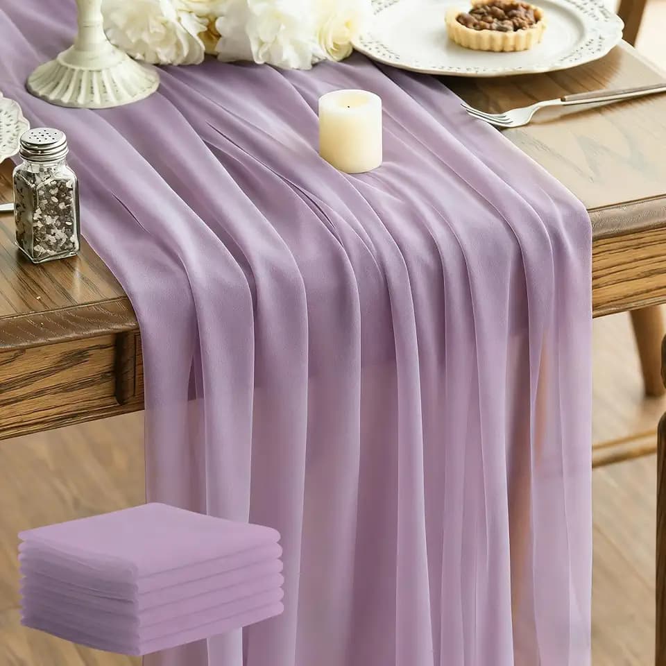 Sheer Chiffon Table Runner 35x120 Inches, Purple 6 Pack