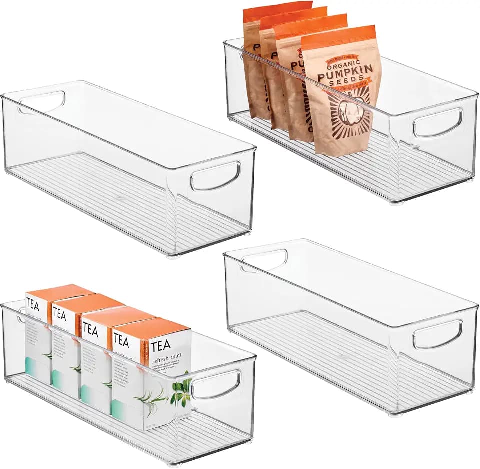 iDesign Plastic Stackable Pantry Bin with Handles, Set of 4, Clear