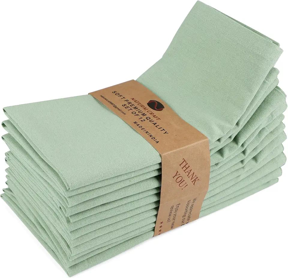 NATURALCRAFT Sage Cloth Napkins Set of 12 Cotton Linen18x18 inch