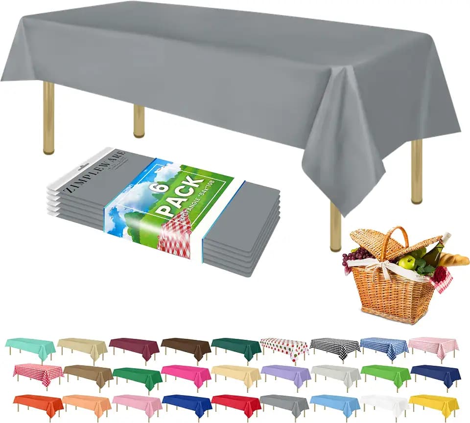 ZIMPLEWARE Premium Plastic Table Cloth Disposable 54" x 108" 6 Pack